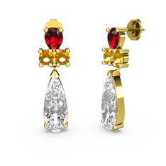 Şana Damla Küpe - Beyaz zirkon, garnet ve sitrin 925 ayar altın kaplama gümüş küpe #2576p5