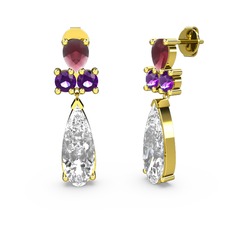 Beyaz zirkon, kök yakut ve ametist 925 ayar altın kaplama gümüş küpe