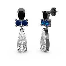 Şana Damla Küpe - Swarovski, siyah zirkon ve lab safir 925 ayar siyah rodyum kaplama gümüş küpe #2bdynt