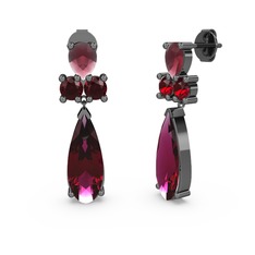 Şana Damla Küpe - Rodolit garnet, kök yakut ve garnet 925 ayar siyah rodyum kaplama gümüş küpe #2igfwr