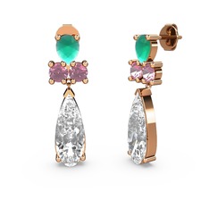 Swarovski, kök zümrüt ve pembe kuvars 14 ayar rose altın küpe