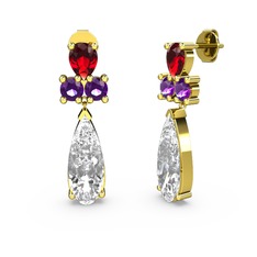 Beyaz zirkon, garnet ve ametist 925 ayar altın kaplama gümüş küpe