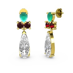 Swarovski, kök zümrüt ve garnet 925 ayar altın kaplama gümüş küpe