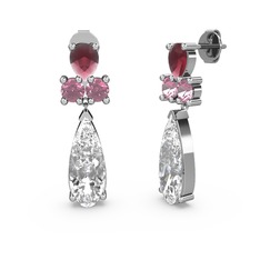 Şana Damla Küpe - Swarovski, kök yakut ve pembe kuvars 18 ayar beyaz altın küpe #2ss9x7