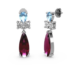 Şana Damla Küpe - Rodolit garnet, akuamarin ve swarovski 8 ayar beyaz altın küpe #2w9ke4
