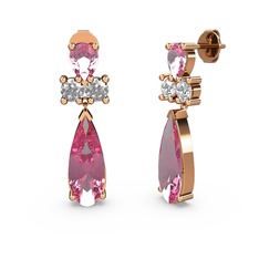 Pembe kuvars ve beyaz zirkon 8 ayar rose altın küpe