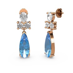 Şana Damla Küpe - Akuamarin, swarovski ve beyaz zirkon 8 ayar rose altın küpe #35z2uk