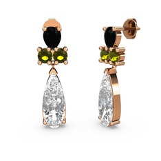 Swarovski, siyah zirkon ve peridot 8 ayar rose altın küpe