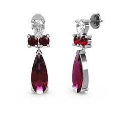 Şana Damla Küpe - Rodolit garnet, beyaz zirkon ve garnet 8 ayar beyaz altın küpe #3m6krs