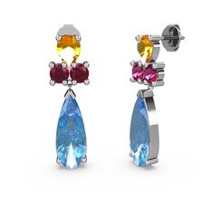 Şana Damla Küpe - Akuamarin, sitrin ve rodolit garnet 8 ayar beyaz altın küpe #3r7z1b