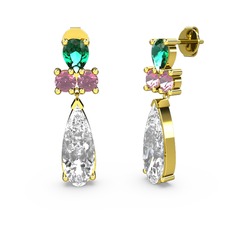 Şana Damla Küpe - Swarovski, yeşil kuvars ve pembe kuvars 8 ayar altın küpe #3v00o8