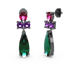 Şana Damla Küpe - Yeşil kuvars, rodolit garnet ve ametist 925 ayar siyah rodyum kaplama gümüş küpe #3zrgr6