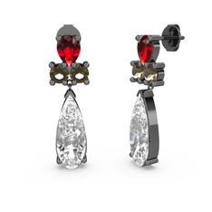 Şana Damla Küpe - Swarovski, garnet ve dumanlı kuvars 925 ayar siyah rodyum kaplama gümüş küpe #46ji3