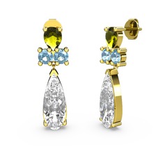 Şana Damla Küpe - Swarovski, peridot ve akuamarin 8 ayar altın küpe #46jlfq