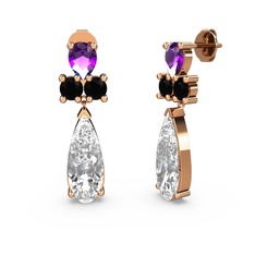 Swarovski, ametist ve siyah zirkon 8 ayar rose altın küpe
