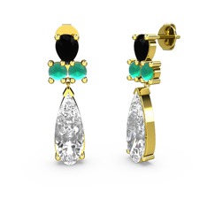 Swarovski, siyah zirkon ve kök zümrüt 14 ayar altın küpe