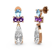 Swarovski, akuamarin ve ametist 925 ayar rose altın kaplama gümüş küpe