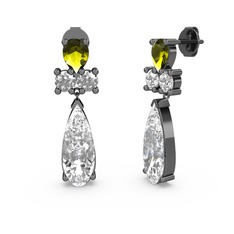 Swarovski, peridot ve beyaz zirkon 925 ayar siyah rodyum kaplama gümüş küpe