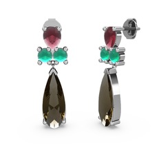 Şana Damla Küpe - Dumanlı kuvars, kök yakut ve kök zümrüt 925 ayar gümüş küpe #5gpkmm