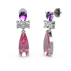 Şana Damla Küpe - Pembe kuvars, ametist ve swarovski 8 ayar beyaz altın küpe #5utaob