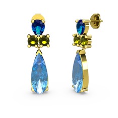 Şana Damla Küpe - Akuamarin, lab safir ve peridot 14 ayar altın küpe #6cxktv