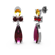 Rodolit garnet, sitrin ve garnet 8 ayar beyaz altın küpe