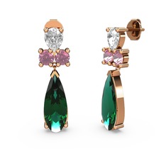 Şana Damla Küpe - Yeşil kuvars, swarovski ve pembe kuvars 8 ayar rose altın küpe #6n48u6