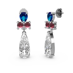 Şana Damla Küpe - Swarovski, lab safir ve kök yakut 18 ayar beyaz altın küpe #6nyy1p