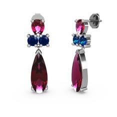 Şana Damla Küpe - Rodolit garnet ve lab safir 18 ayar beyaz altın küpe #6o0asa