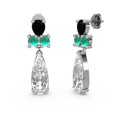 Swarovski, siyah zirkon ve kök zümrüt 8 ayar beyaz altın küpe