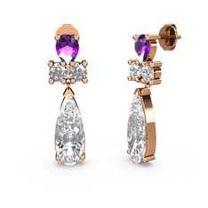 Beyaz zirkon ve ametist 8 ayar rose altın küpe