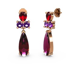 Rodolit garnet, garnet ve ametist 8 ayar rose altın küpe
