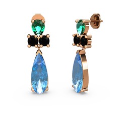 Şana Damla Küpe - Akuamarin, yeşil kuvars ve siyah zirkon 925 ayar rose altın kaplama gümüş küpe #75rxhq