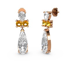 Şana Damla Küpe - Beyaz zirkon, swarovski ve sitrin 14 ayar rose altın küpe #7mstr0