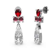 Şana Damla Küpe - Swarovski, garnet ve kök yakut 18 ayar beyaz altın küpe #7sawsu