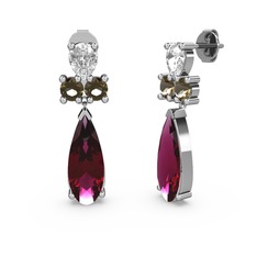Şana Damla Küpe - Rodolit garnet, swarovski ve dumanlı kuvars 18 ayar beyaz altın küpe #7tizfx