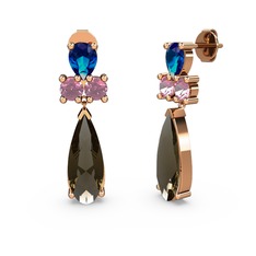 Şana Damla Küpe - Dumanlı kuvars, lab safir ve pembe kuvars 8 ayar rose altın küpe #7z39vp