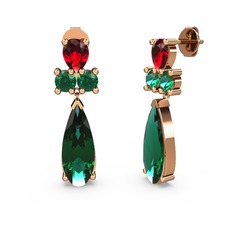 Şana Damla Küpe - Yeşil kuvars ve garnet 8 ayar rose altın küpe #82s26z