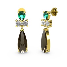 Şana Damla Küpe - Dumanlı kuvars, yeşil kuvars ve swarovski 8 ayar altın küpe #83uwkd