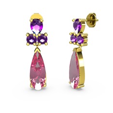 Şana Damla Küpe - Pembe kuvars ve ametist 925 ayar altın kaplama gümüş küpe #88s7wl