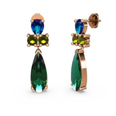 Şana Damla Küpe - Yeşil kuvars, lab safir ve peridot 14 ayar rose altın küpe #891ivo