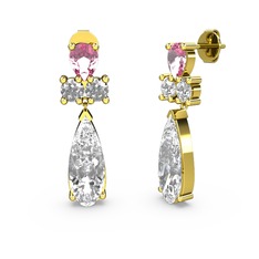 Şana Damla Küpe - Swarovski, pembe kuvars ve beyaz zirkon 14 ayar altın küpe #8a0uda