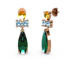 Şana Damla Küpe - Yeşil kuvars, sitrin ve akuamarin 8 ayar rose altın küpe #8g1r0s