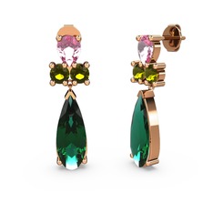 Şana Damla Küpe - Yeşil kuvars, pembe kuvars ve peridot 14 ayar rose altın küpe #8pi9kj