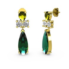 Şana Damla Küpe - Yeşil kuvars, peridot ve beyaz zirkon 18 ayar altın küpe #94kj3y