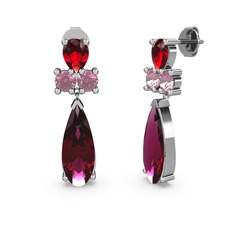 Şana Damla Küpe - Rodolit garnet, garnet ve pembe kuvars 925 ayar gümüş küpe #955lom