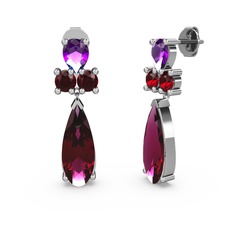 Şana Damla Küpe - Rodolit garnet, ametist ve garnet 14 ayar beyaz altın küpe #95ij5b