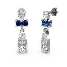 Şana Damla Küpe - Swarovski ve lab safir 14 ayar beyaz altın küpe #9ca1r1