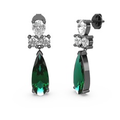 Yeşil kuvars, swarovski ve beyaz zirkon 925 ayar siyah rodyum kaplama gümüş küpe