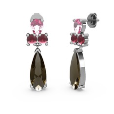 Şana Damla Küpe - Dumanlı kuvars, pembe kuvars ve kök yakut 18 ayar beyaz altın küpe #9ohy89